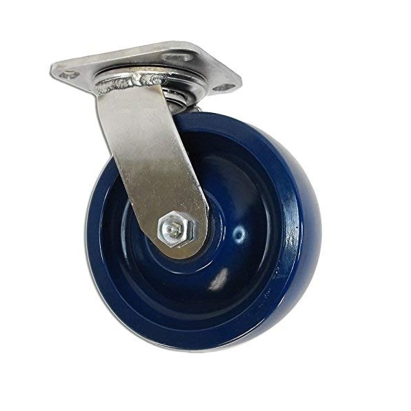 6" Stainless Steel Swivel Caster, Blue Solid Poly Wheel, 1200 Lbs Ca